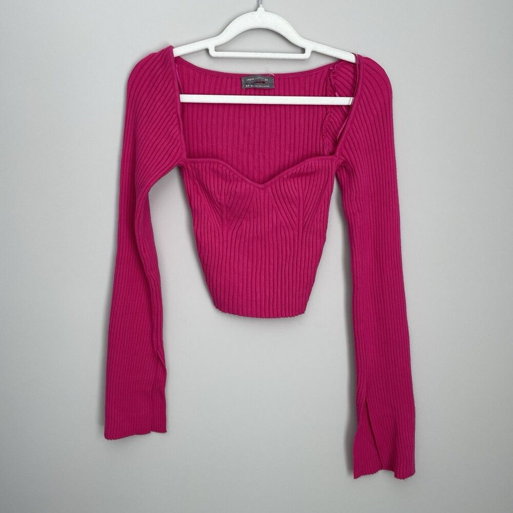 Urban Outfitters Size S Pink Bandeau Corset Top Stretchy Long Sleeve Cropped